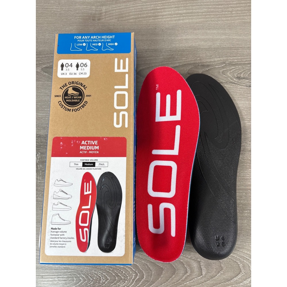 SOLE Active Medium Custom Footbed Insoles Red Black Womens 6 Heat Moldable